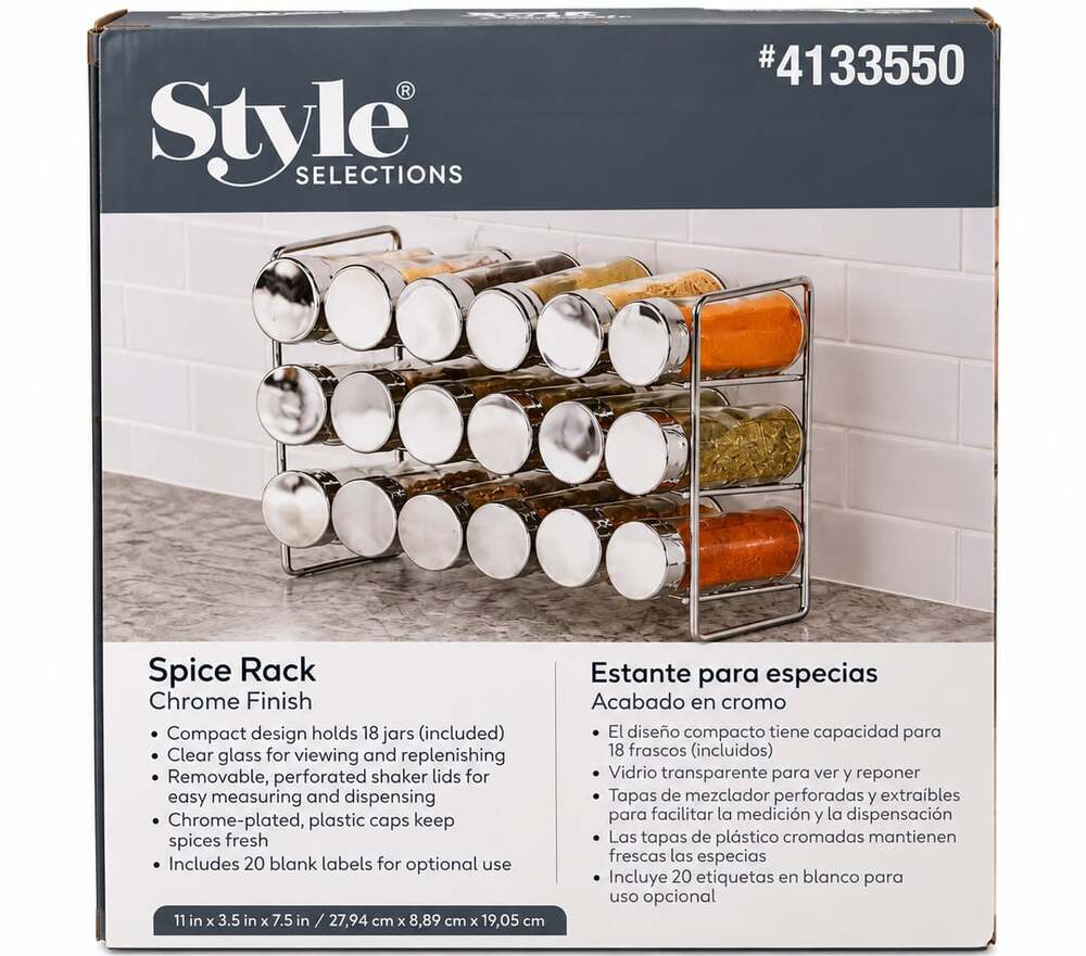 Style Selections Chrome Finish Spice Rack 18 Jars #4133550
